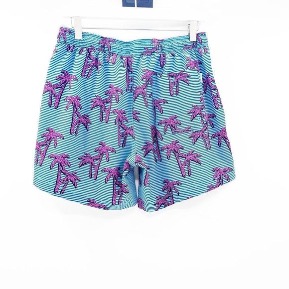 Maamgic Men's Blue and Pink Palm Tree 90s Swim Trunks Size M - Picture 4 of 6